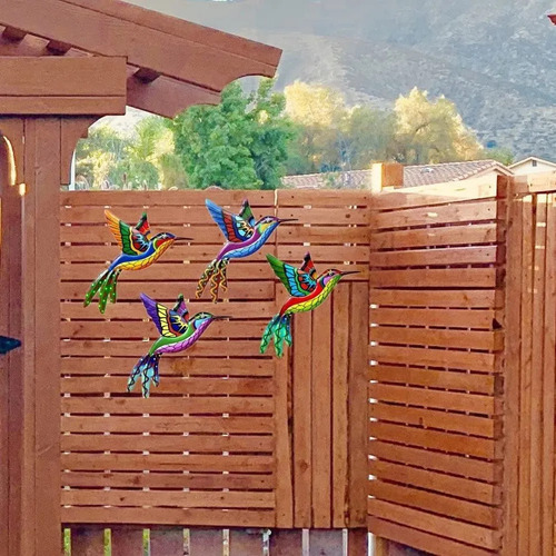 . Arte De Pared De Metal De 4 Piezas Con Decoración De Colib