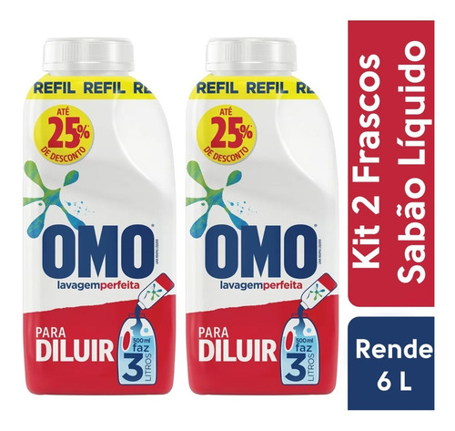 Kit 2 Refil Sabão Líquido Concentrado Omo Lavagem 2x 500ml