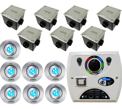 Kit 7 Hiper Led 9w Inox Rgb + Four Fix + Caixas Sodramar