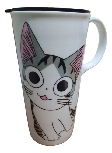 Taza Vaso Termico Ceramica Tapa Cafe Te Gatito Kwai