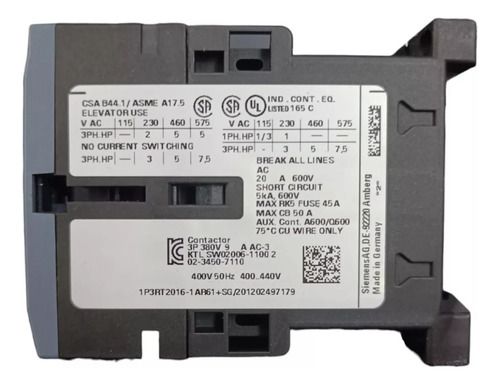 Arrancador Siemens 3 - 4hp Trifasico 440v, 4.5 - 6.3 A