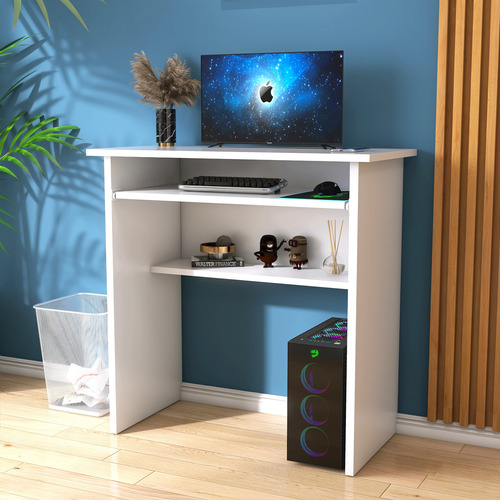 Mesa Para Computador Branca Com Suporte De Teclado Retrátil