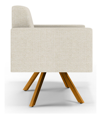 Kit 02 Poltronas Decorativa Giratória Para Sala Base de Madeira Helô L02 Linho Champagne
