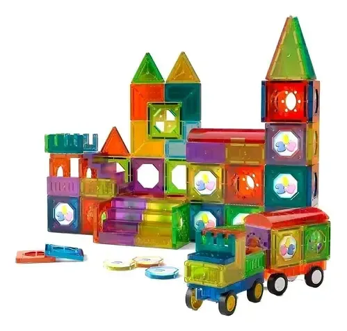 Bloques Magneticos Construccion Niños 100 Piezas 2CM 3 Magneticas, Juego Magnetic Blocks Tiles Construcción, Juguetes Montessori para Niños 4 5 6 7 8