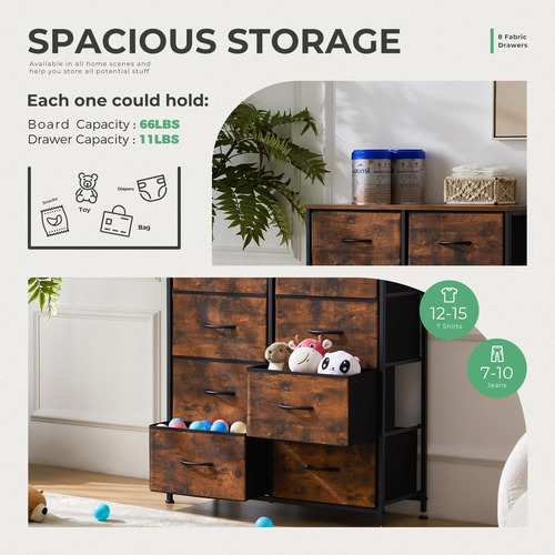 Dumos Cómoda Para Dormitorio Con 8 Cajones De Tela Unidades