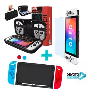 Kit Funda Estuche Para Nintendo Switch Oled Vidrio Silicona