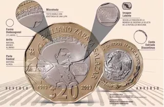 Moneda De 20 Pesos Emiliano Zapata Conmemorativa.
