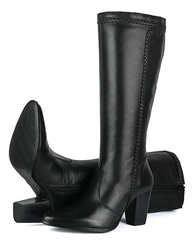 Bota de couro cano alto hotsell salto grosso
