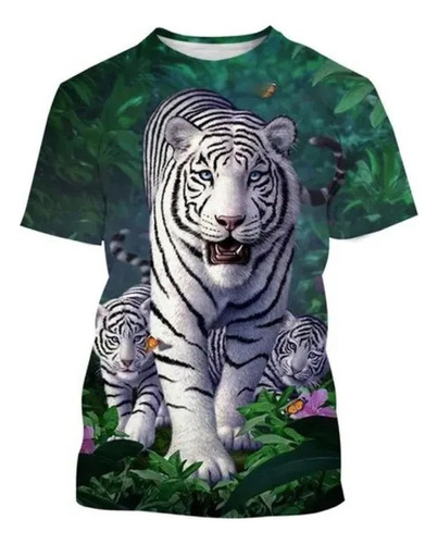 Camiseta Informal Con Estampado 3d De Tigre Blanco