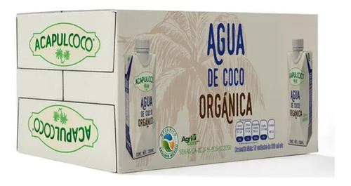 Agua De Coco Orgánica Acapulcoco, 18 De 330 Ml
