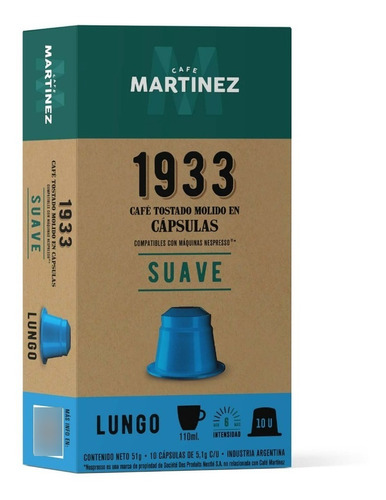 Café en cápsulas 1933 Suave lungo por 10 unidades Café Martínez