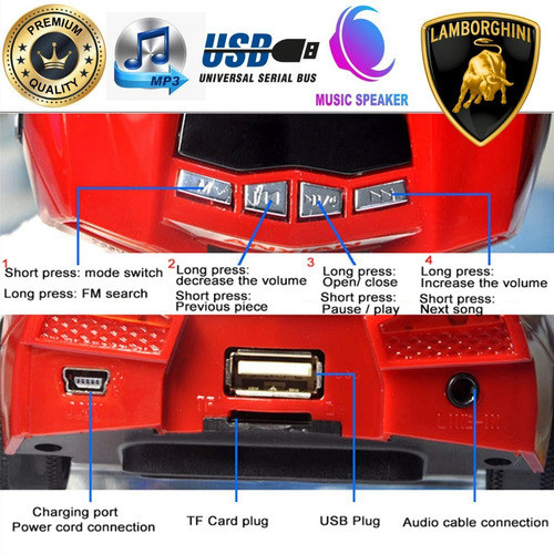 Imagen 2 de 6 de Corneta Mp3 Reproductor Usb Fm Pc Dvd Sd Lamborghini W9