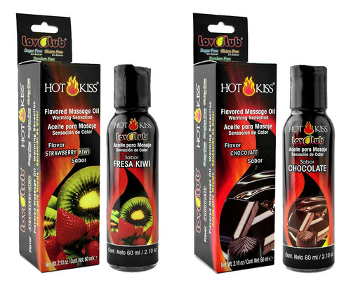 Aceite Para Masaje Paquete Hot Kiss Chocolate/fresa Kiwi60ml