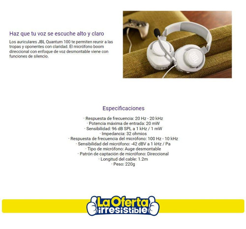 Imagen 10 de 10 de Auriculares Gamer Jbl Quantum 100 3.5mm Pc Ps4 Xbox One Loi