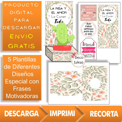Imagen 4 de 4 de Imprimible Caja Porta Maceta 11 Frase Tag Regalo Empresarial