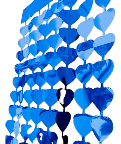 Cortina Metalizada Troquelada Corazones Amor Valentin Azul