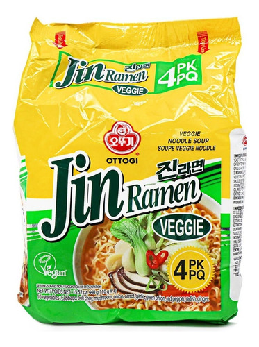 Ottogi Jin Ramen Veggie 4 Pzas 110g C/u, Multibolsa