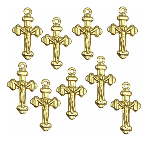 50 Pingentes Mini Cruz Crucifixos 1,9 Cm Dourado P/ Puseiras