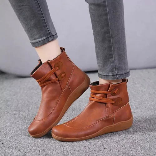 Botas De Cuero Vintage Para Mujer Planas Em V Botas Martin