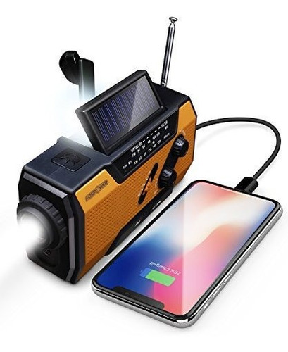 Radio Portatil Con Manivela Solar De Emergencia Con Am/fm Color Orange 110V