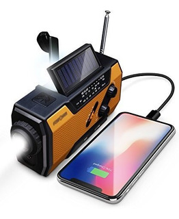 Radio Portatil De Manivela Solar, Linterna Y Power Bank