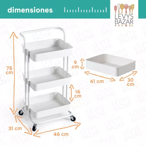 Carrito Auxiliar Organizador Para Cocina De Metal 3 Niveles