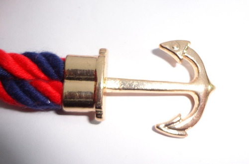 Pulsera Marinera Rojo Azul Broche De Ancla Con Nudo Marinero