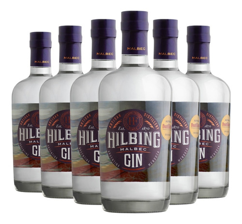 Imagen 1 de 10 de Gin Hilbing Malbec Caja X 6 X 750ml. Gin Argentino De Malbec