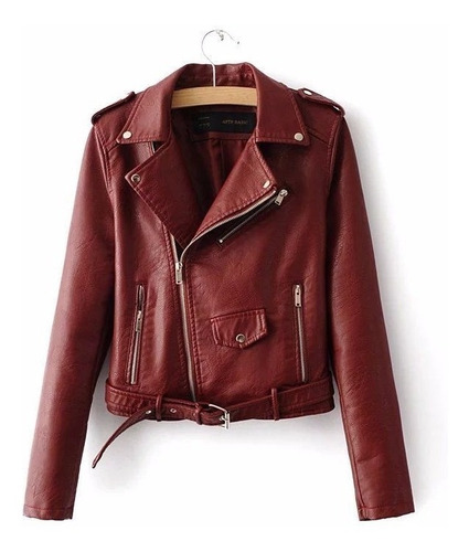 Chaqueta Roja De Cuero Suave Mujer Casual Biker Motorcycle *