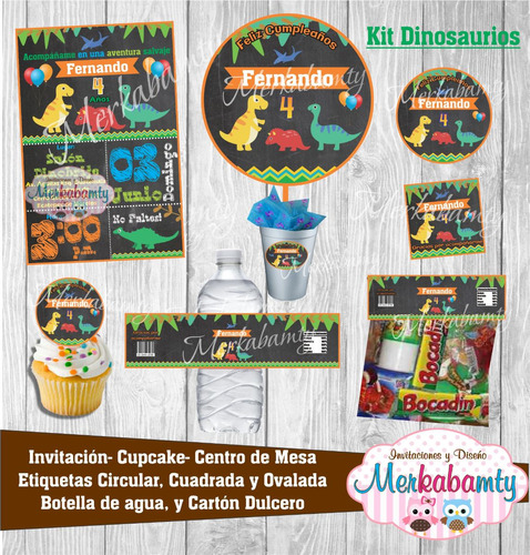 Invitacion Cumpleaños Dinosaurios Pizarra  Kit Imprimelo Tú!