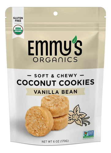 Emmy's Organics Galletas De Coco, Grano De Vainilla, 6 Onzas
