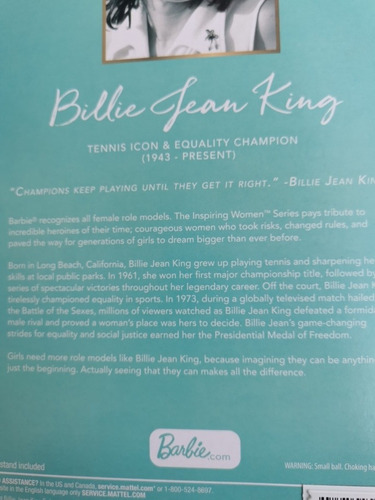 Barbie Billie Jean King De Mujeres Que Inspiran (Usado)