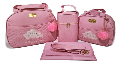 Kit Bolsa De Bebê Maternidade Completa Cor Rosa Desenho Do Tecido -