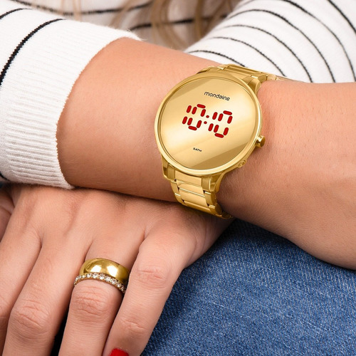 Relógio Feminino Mondaine Dourado Digital Led 32060lpmvde1