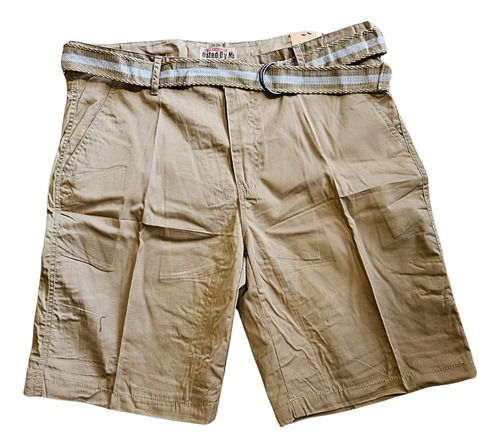 Bermuda Short De Gabardina Casual Con Bolsas Y Cinturon