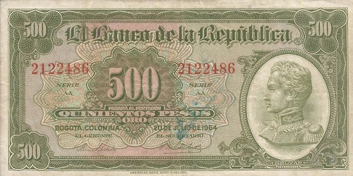Colombia 500 Pesos Oro 20 Julio 1964
