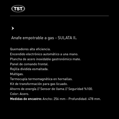 Imagen 5 de 7 de Anafe A Gas Tst Sulata Ii Acero 220v
