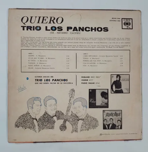 Trio Los Panchos Quiero Vinilo Lp (Usado)