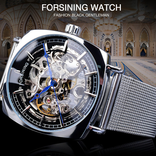 Reloj De Pulsera Forsining W1076 Mechanical Skeleton Color Del Fondo Black Rose Golden
