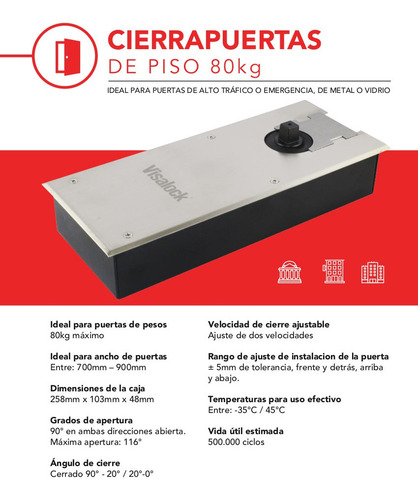 Brazo Gato Hidraulico Cierra Puerta De Piso Visalock (80kg)