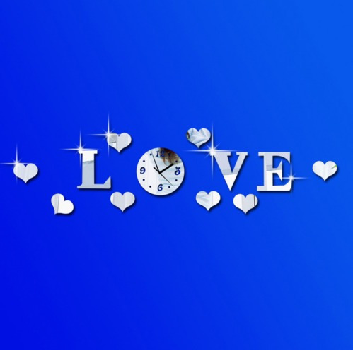 Imagem 1 de 4 de Relógio Parede Grande Decorativo Love Espelhado