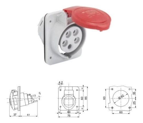Enchufe Industrial Hembra Sobre 3p+t 16a 380v Ip44 6h Gewiss