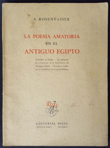 La Poesía Amatoria En El Antiguo Egipto. Rosenvasser 50n 362