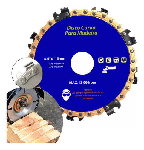 Disco Corte E Desbaste Madeira Corrente Motoserra 22,23mm Cor Azul