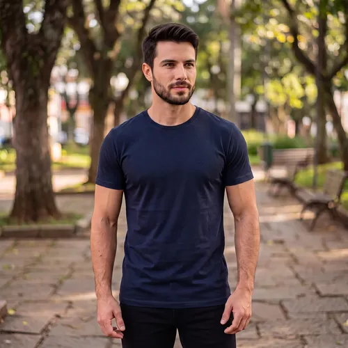 Camiseta Masculina Ogochi Básica Algodão Slim Original Marinho G
