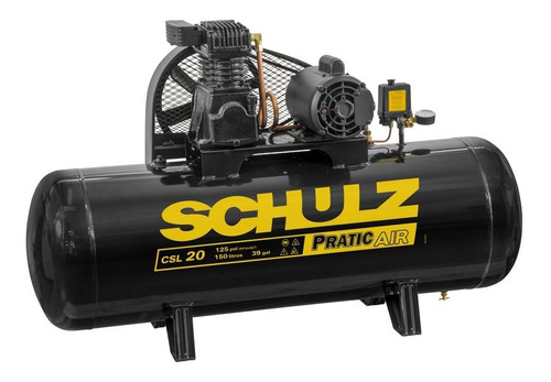 Compressor de ar elétrico Schulz Pratic Air CSL 20/150 monofásica 146.4L 3hp 127V/220V 60Hz preto-brilho