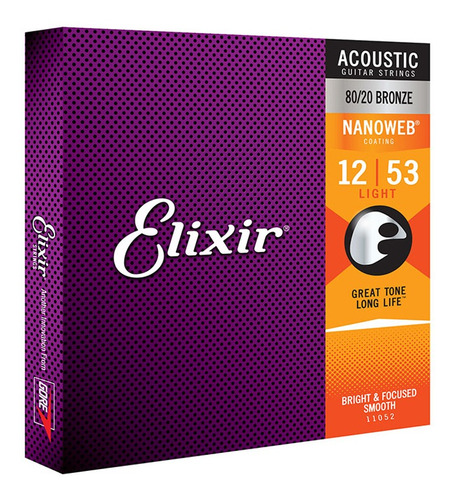 Encordoamento Elixir .012 Light Nanoweb Bronze 80/20 Violão