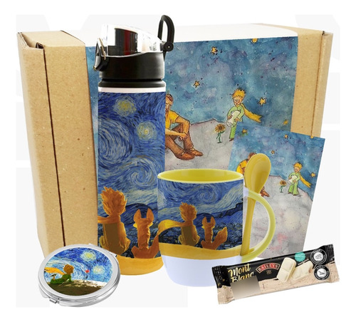 Kit De Regalo Principito Van Gogh/espejo/mug Cuchara/botella