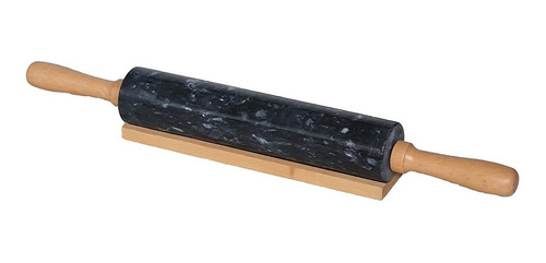 Imagem 6 de 6 de Rolo De Massas Mármore Preto Base Bambu 25 Cm/45 Cm -1,49kg