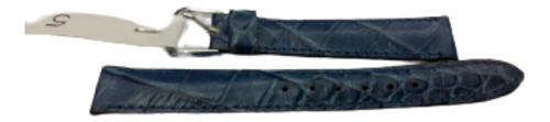 Malla Para Reloj Cuero Azul Croco 14mm 5